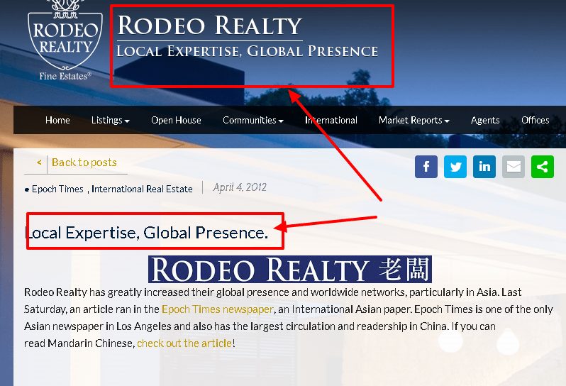 Rodeo Realty | Real Estate Slogan | Image shows the slogan being used twice on the Rodeo Realty home page. #realestate #luxury