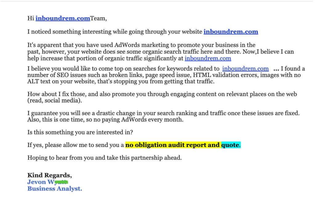 scammy seo real estate company email