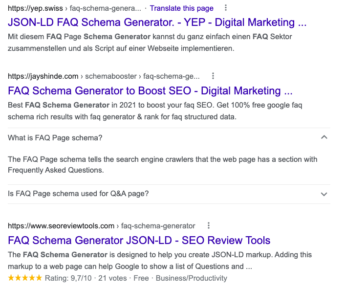 example of FAQ schema markup on google search results