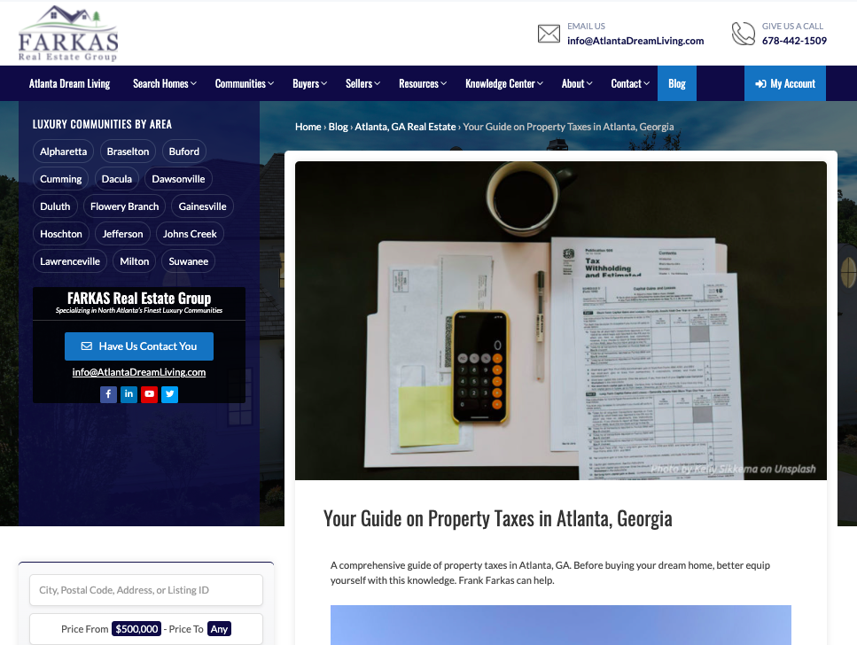 great example real estate blog page about property taxes