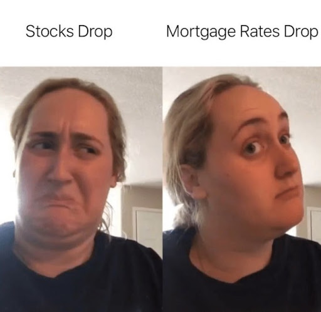 Funny real estate memes of 2023 on Stocks Drop vs Mortgage Rages Drop