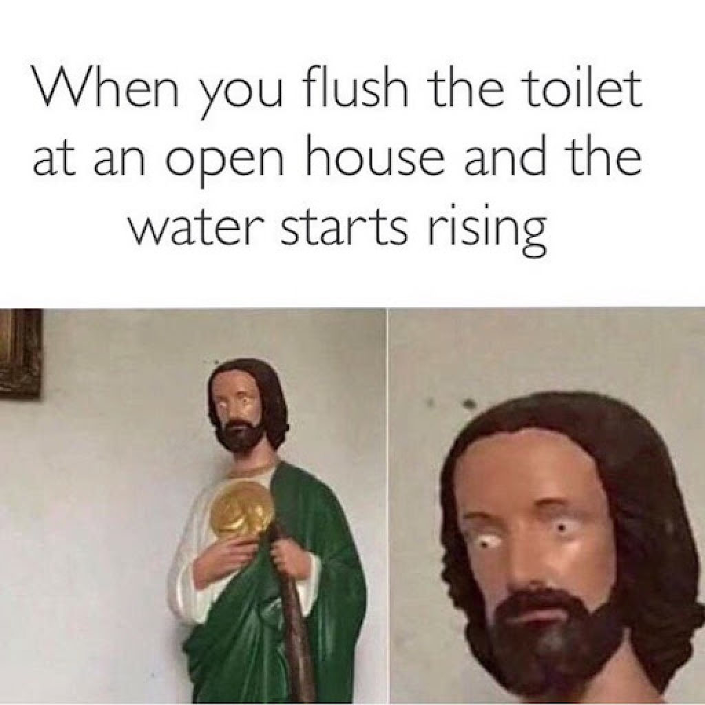 Real estate meme - When you flush the toilet at an open house and the water starts rising