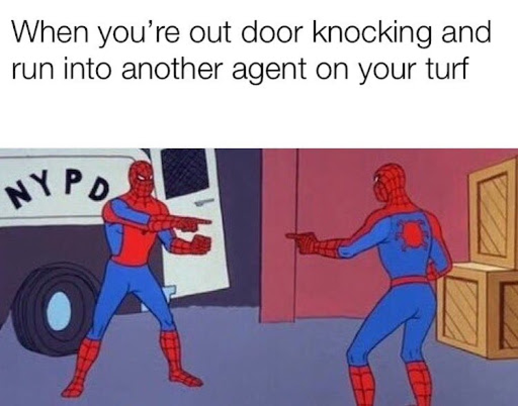 2023 funny real estate meme Two real estate agents run into each other with Spiderman