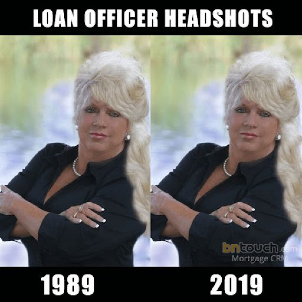 2023 Real Estate Meme - Loan officer headshots from 1989 vs 2019