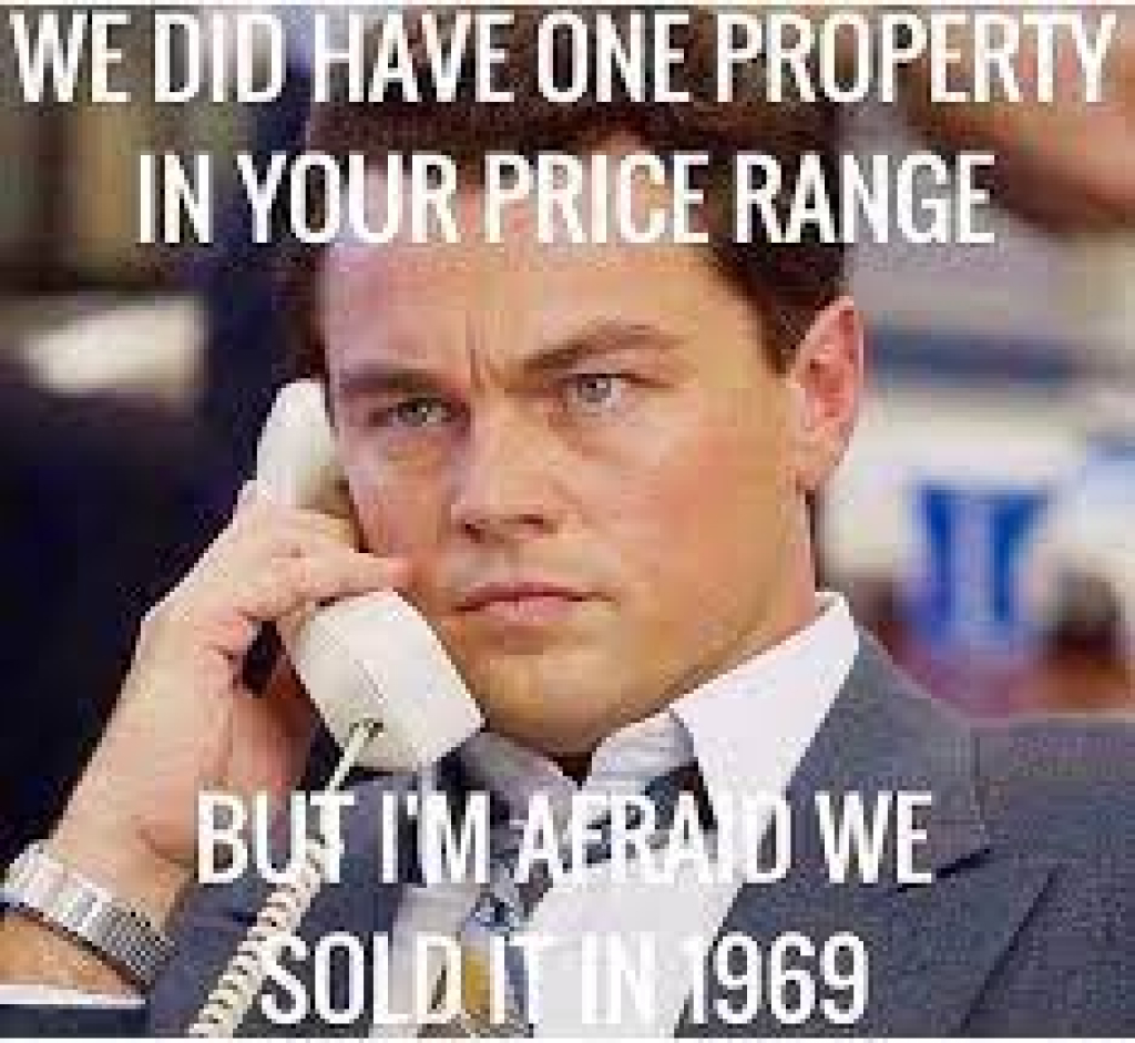 Funny meme about property price range with Leonardo DiCaprio