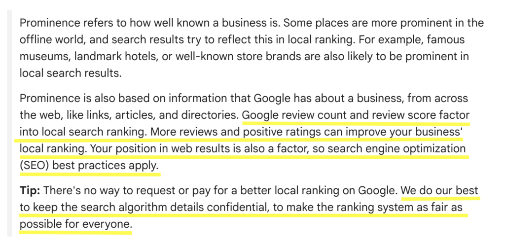 How reviews affect a Google business profile
