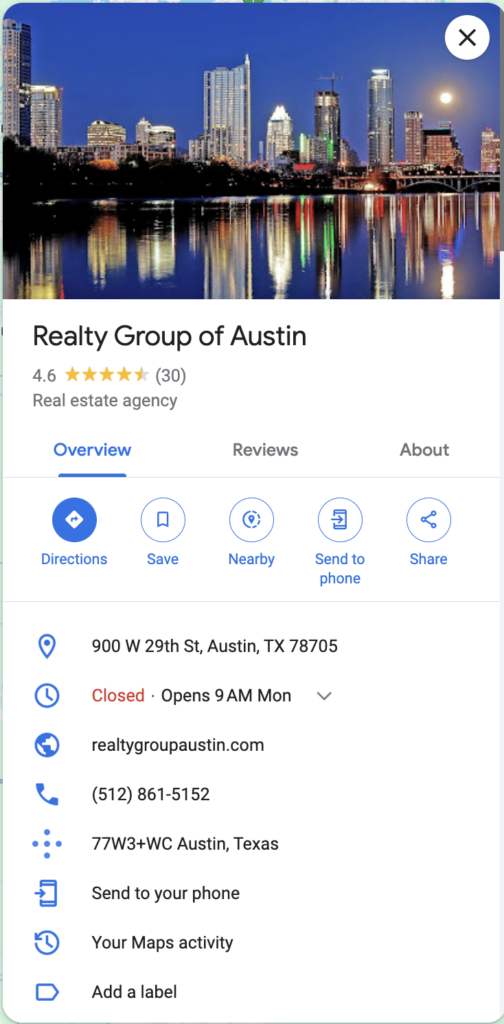 Austin realtor GBP with great business title 2
