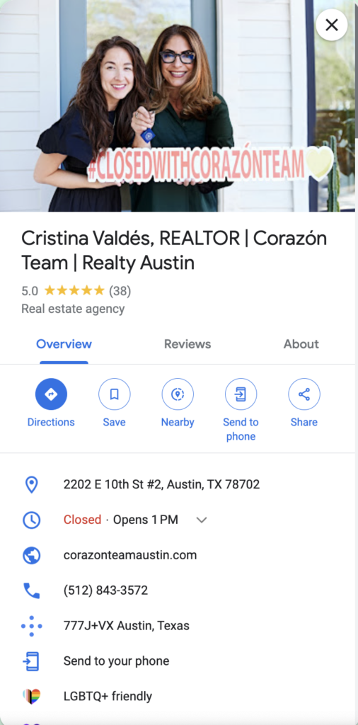 Austin realtor GBP with great business title