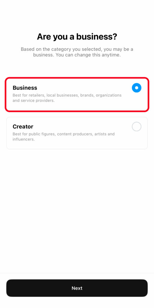 Step 5: Choose "Business"